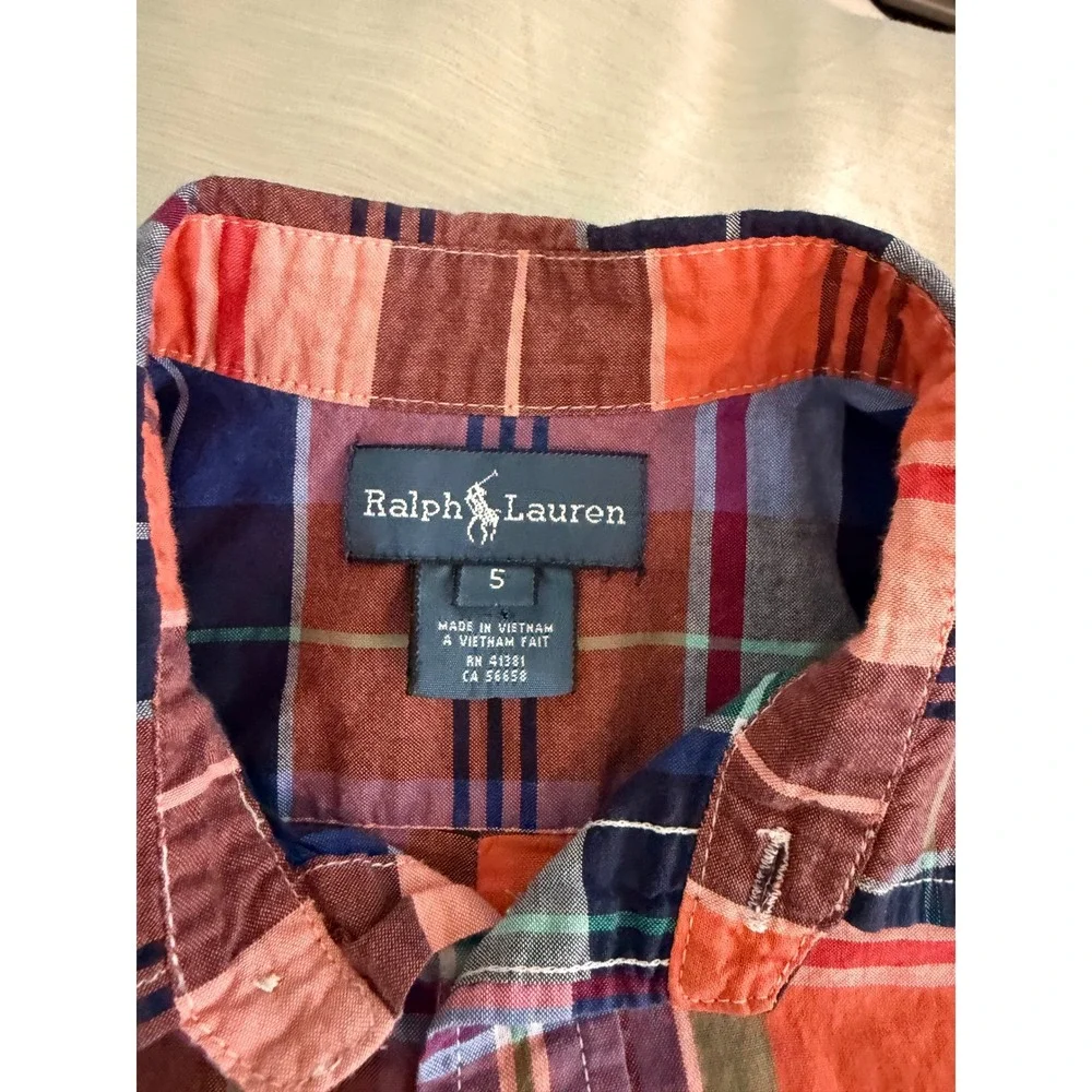 Ralph Lauren Boys‎ 5 Madras Plaid Short Sleeve Shirt Multicolor Cotton Pony